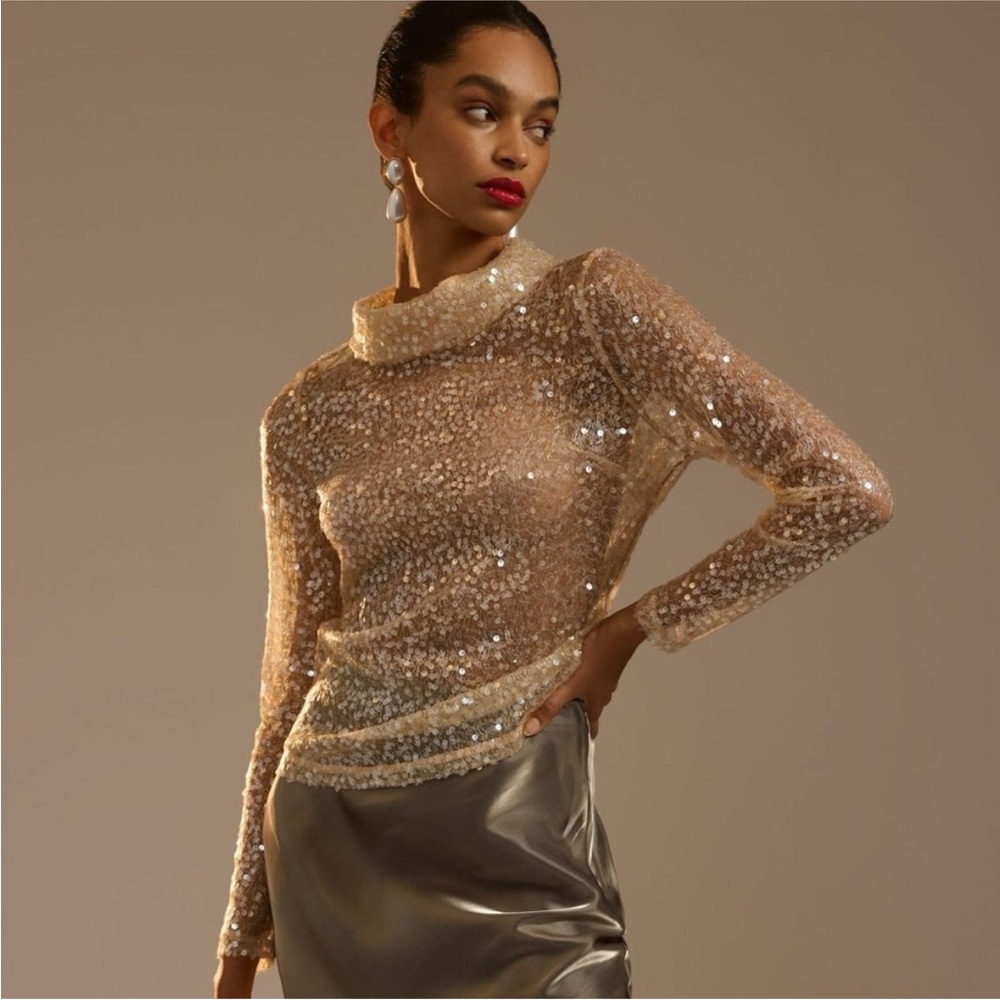Anthropologie Sheer Sequin Turtleneck